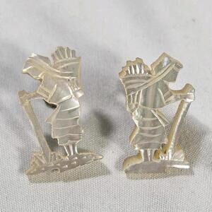 Vintage Carved Mother of Pearl Screwback Earrings 1920s to 30s Art Deco Jewelry